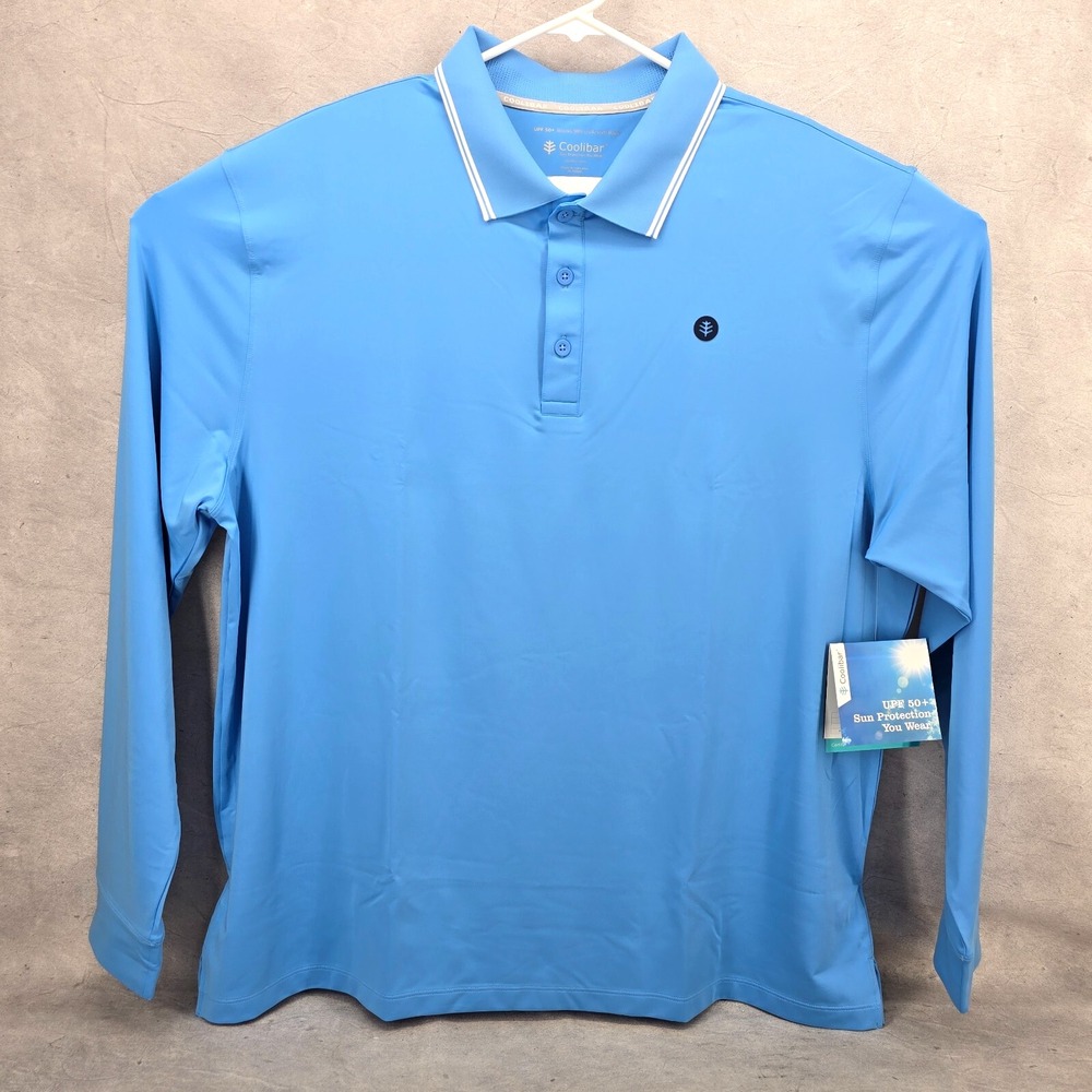 Coolibar Long Sleeve Mens Shirt Erodym Golf Polo 2XL Blue UPF‎ 50+ Outdoor Wear